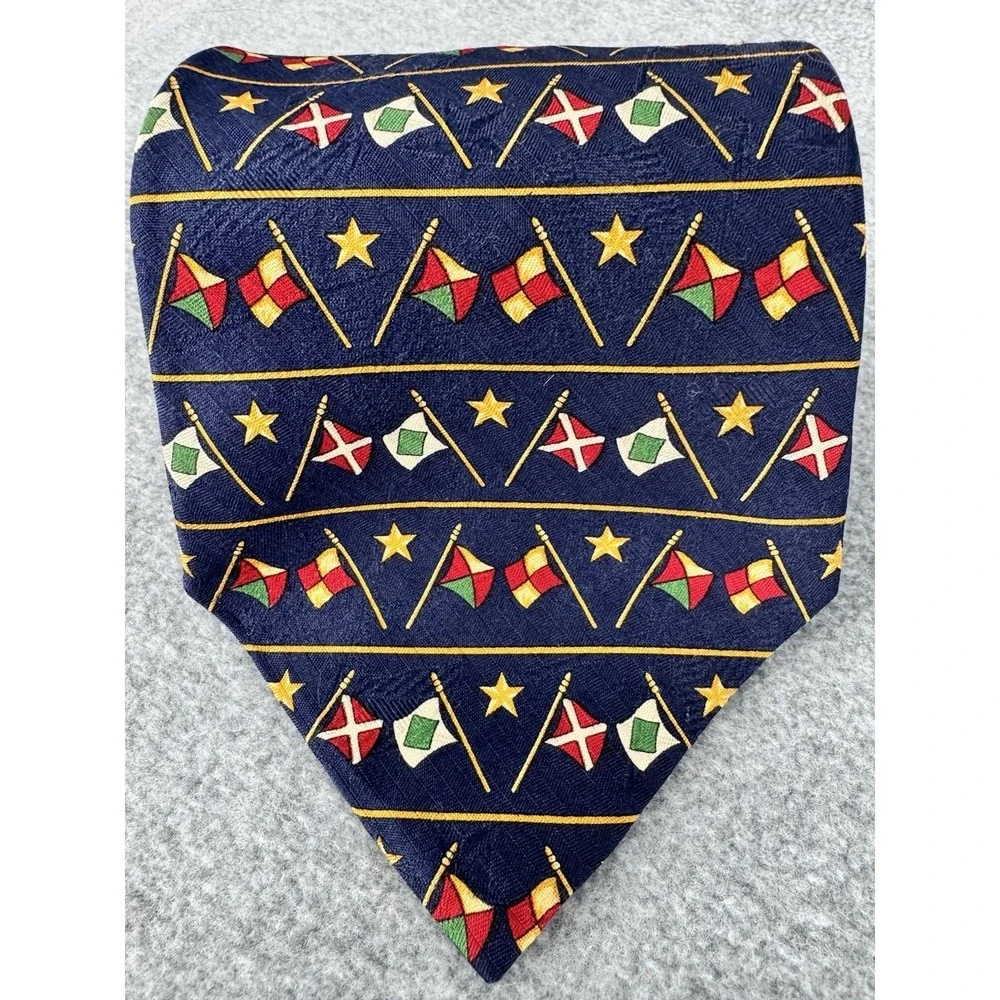 Tommy‎ Hilfiger Nautical Flags 100% Silk Necktie Navy Blue Sailing Maritime Tie